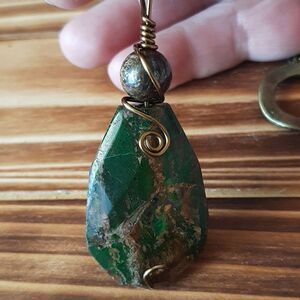Agate & Bronzite Natural Stone Pendant Necklace